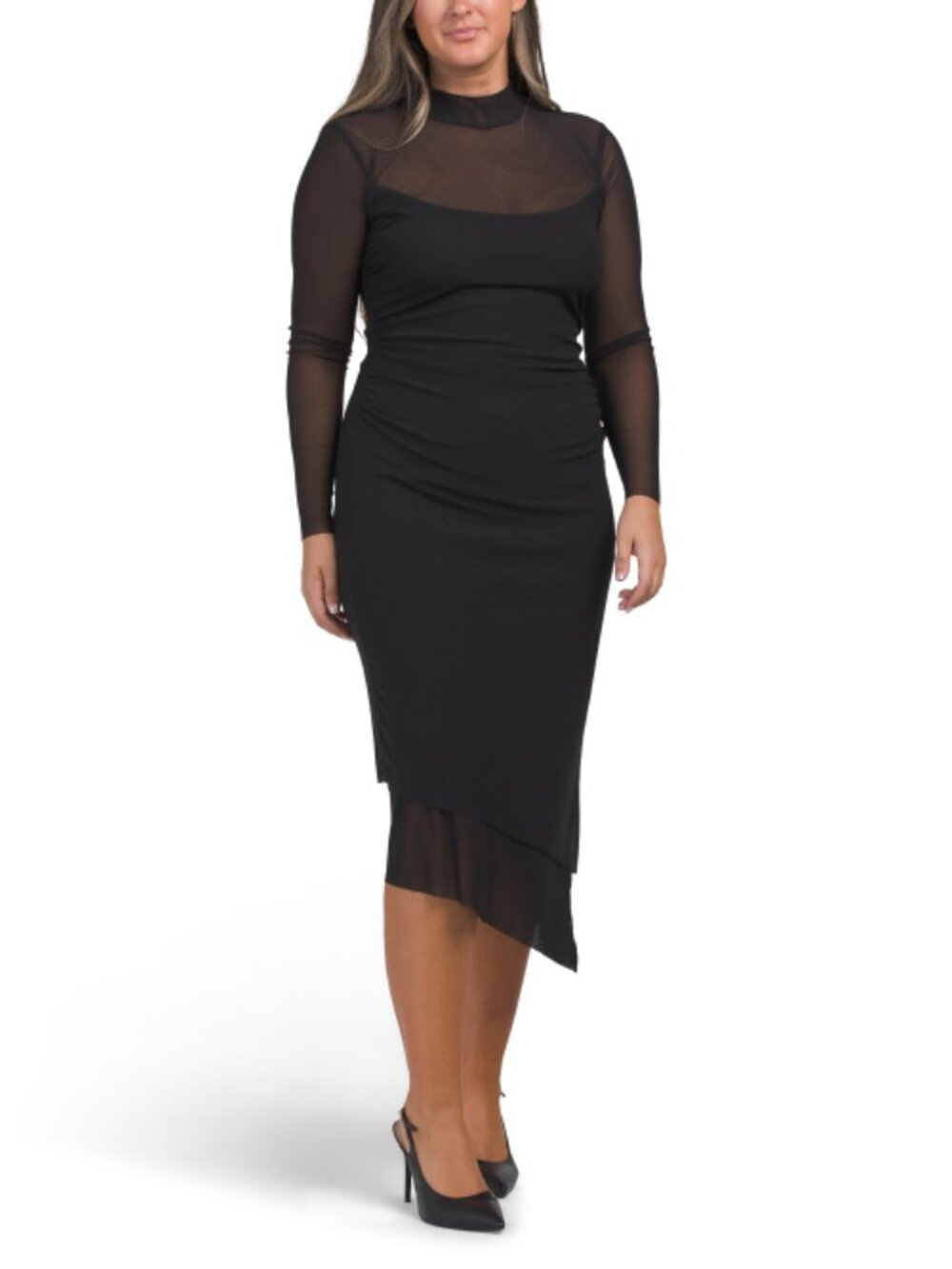 STEVE MADDEN Blare Asymmetrical Mock Neck Shear Dress - Picture 5 of 5